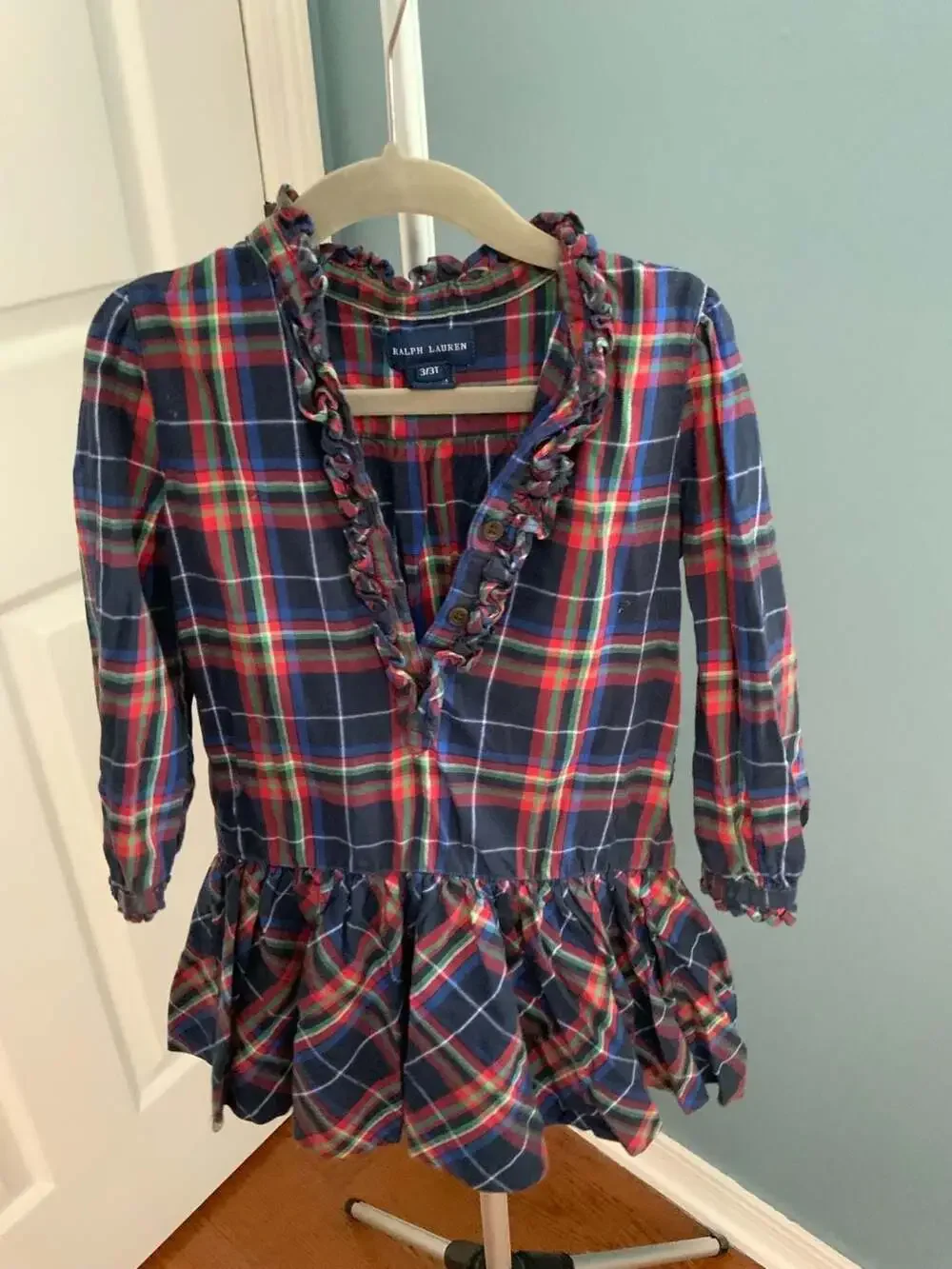 Ralph Lauren Plaid Dress Size 3T Red Green Blue Tartan Ruffled
